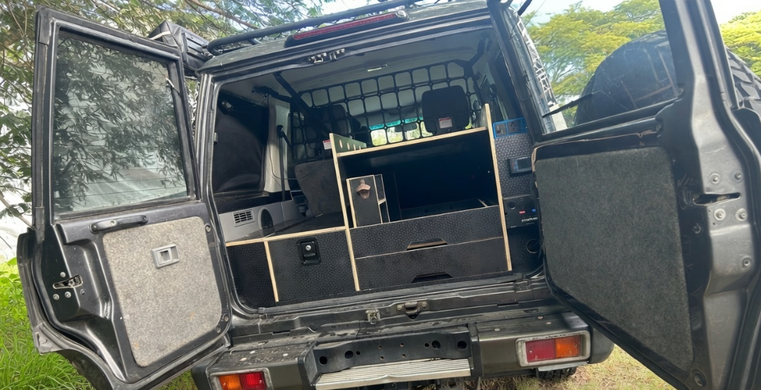 79 Series LandCruiser Troopy rear camper conversion kit with slide-out honeycomb drawers — custom cargo system by TAWL
