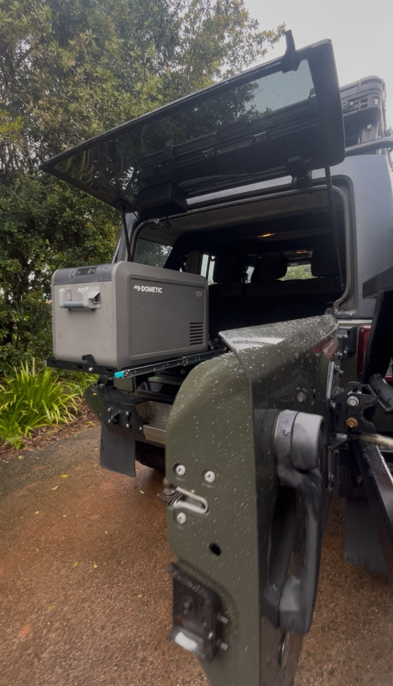 Jeep JK Unlimited premium fit-out with Dometic CFX5 45 fridge slide and roof rack — TAWL 4WD cargo system